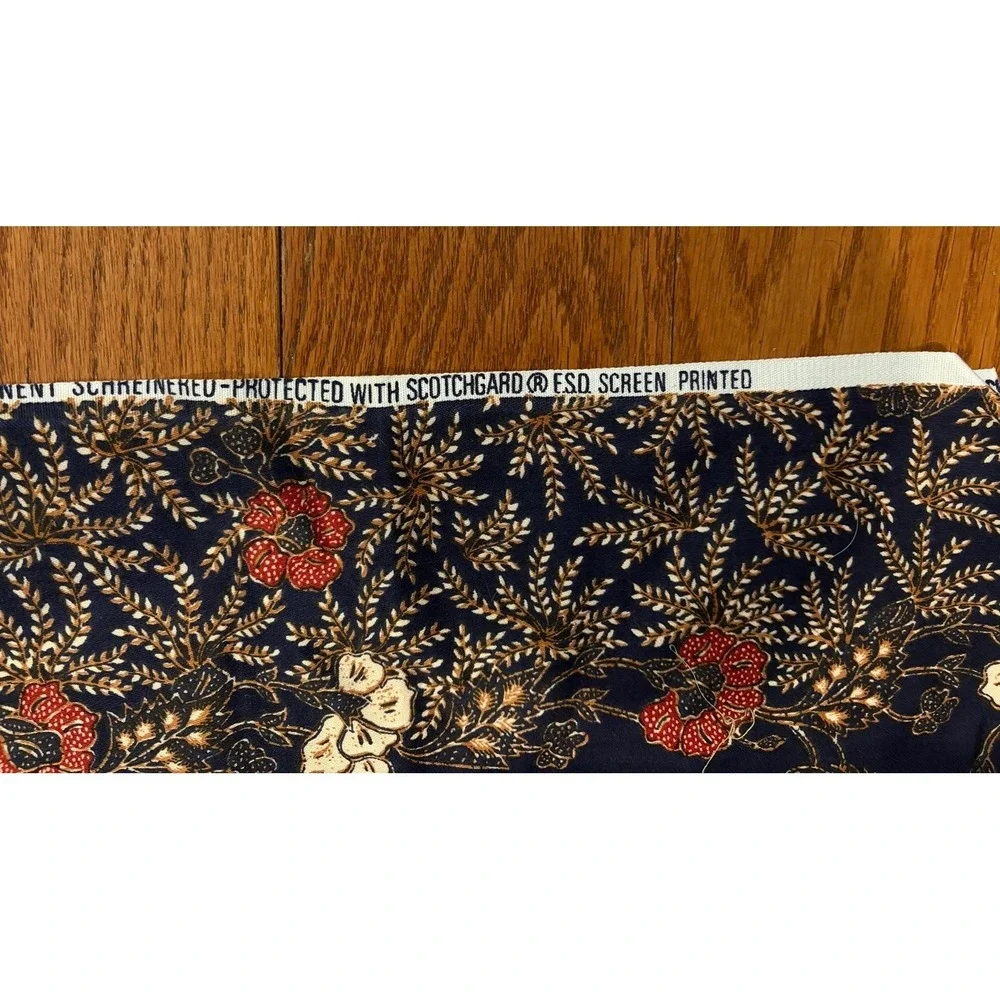 Vintage 70s Cotton Fabric Navy Floral‎ Border Print Kroda Wimpa 5th Ave 35x53